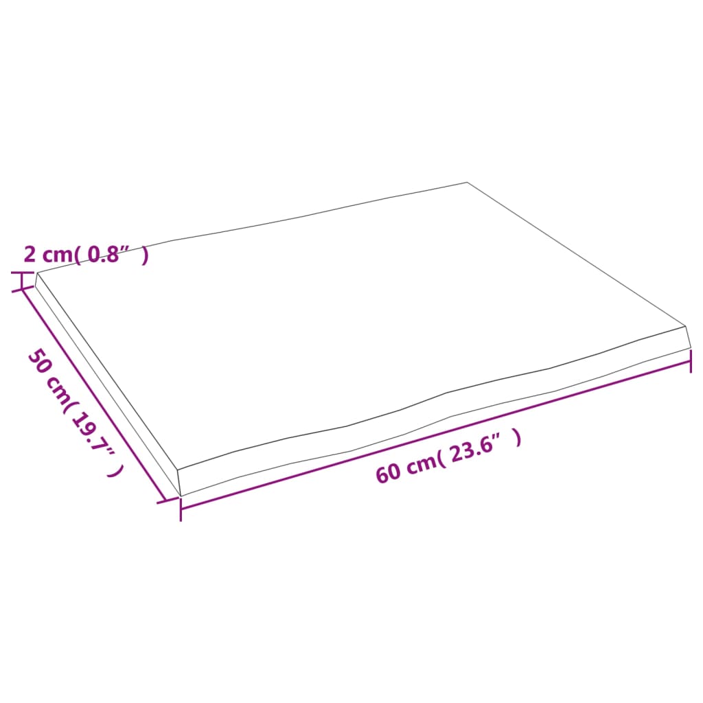 Tafelblad natuurlijke rand 60x50x2 cm massief eikenhout