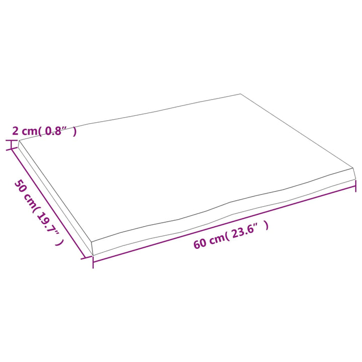 Tafelblad natuurlijke rand 60x50x2 cm massief eikenhout