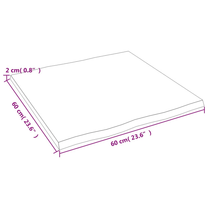 Tafelblad natuurlijke rand 60x60x2 cm massief eikenhout