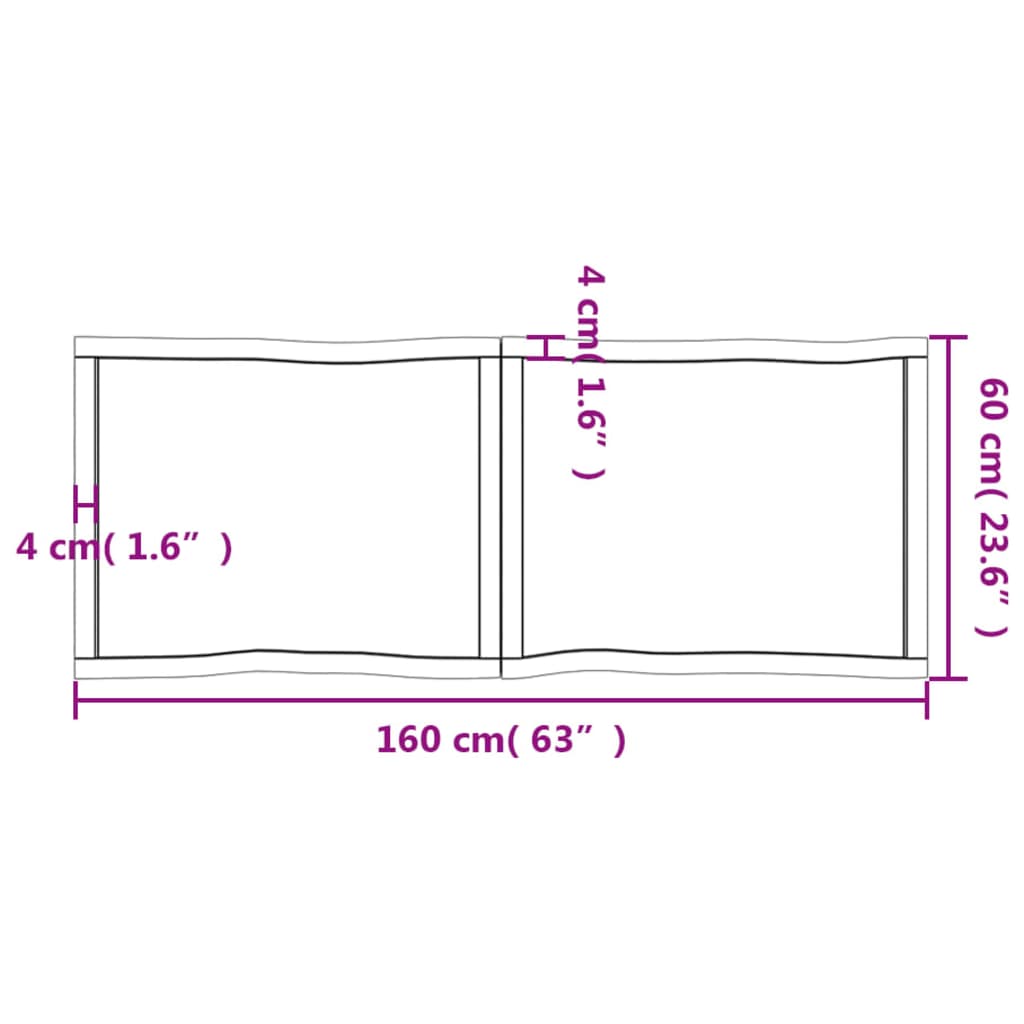 Tafelblad natuurlijke rand 160x60x6 cm massief eikenhout