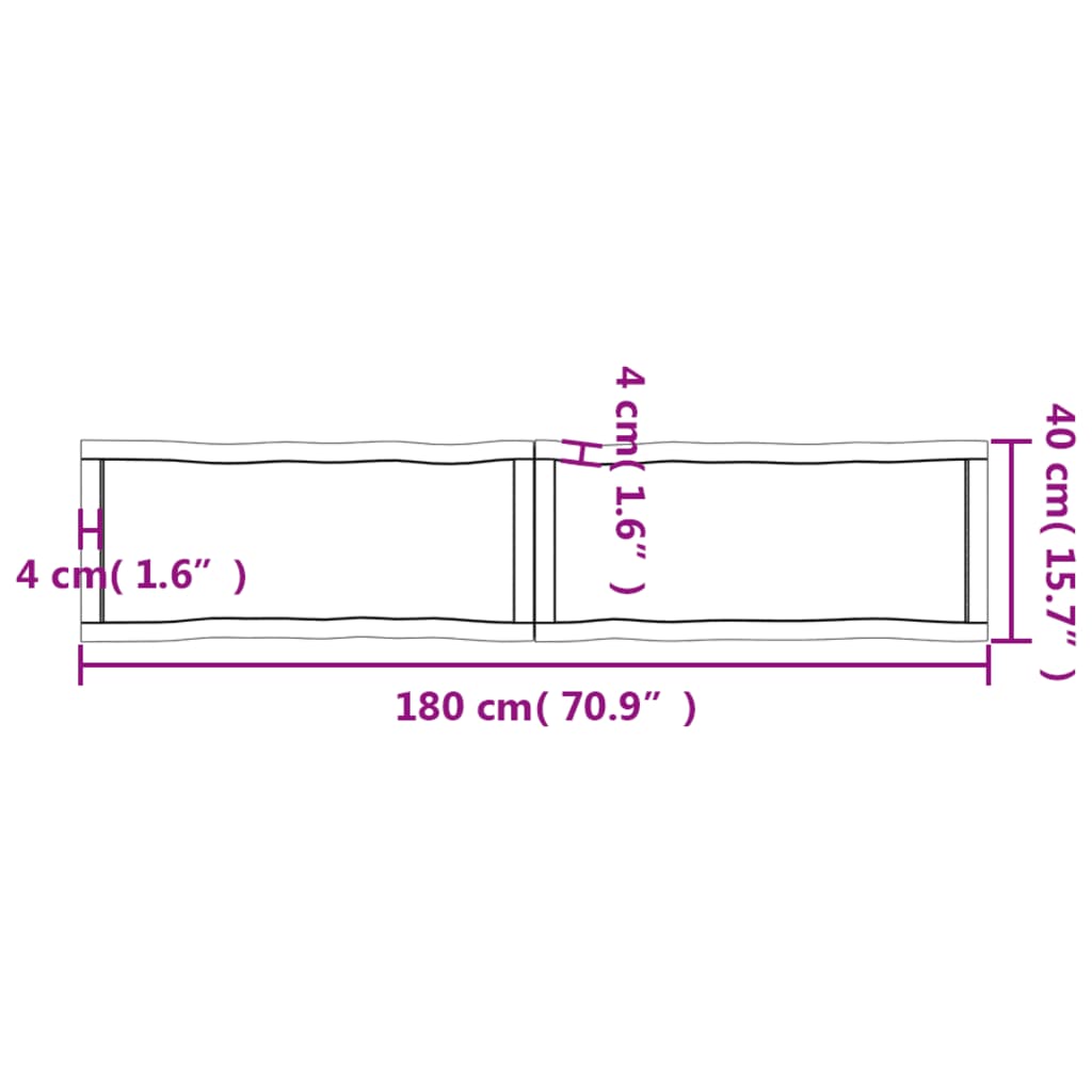 Tafelblad natuurlijke rand 180x40x4 cm massief eikenhout