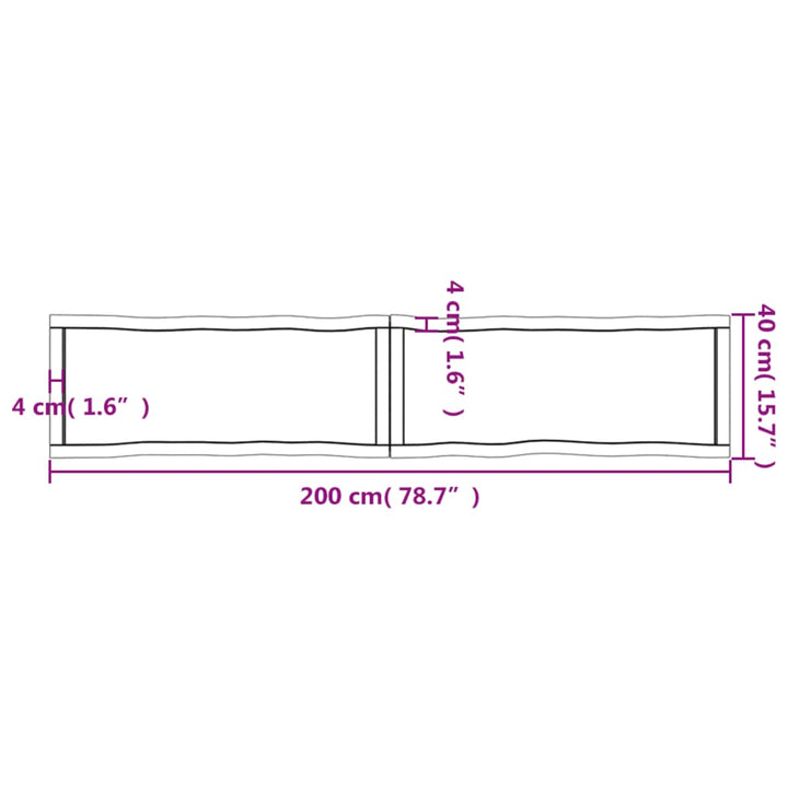 Tafelblad natuurlijke rand 200x40x6 cm massief eikenhout