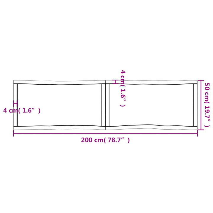 Tafelblad natuurlijke rand 200x50x4 cm massief eikenhout