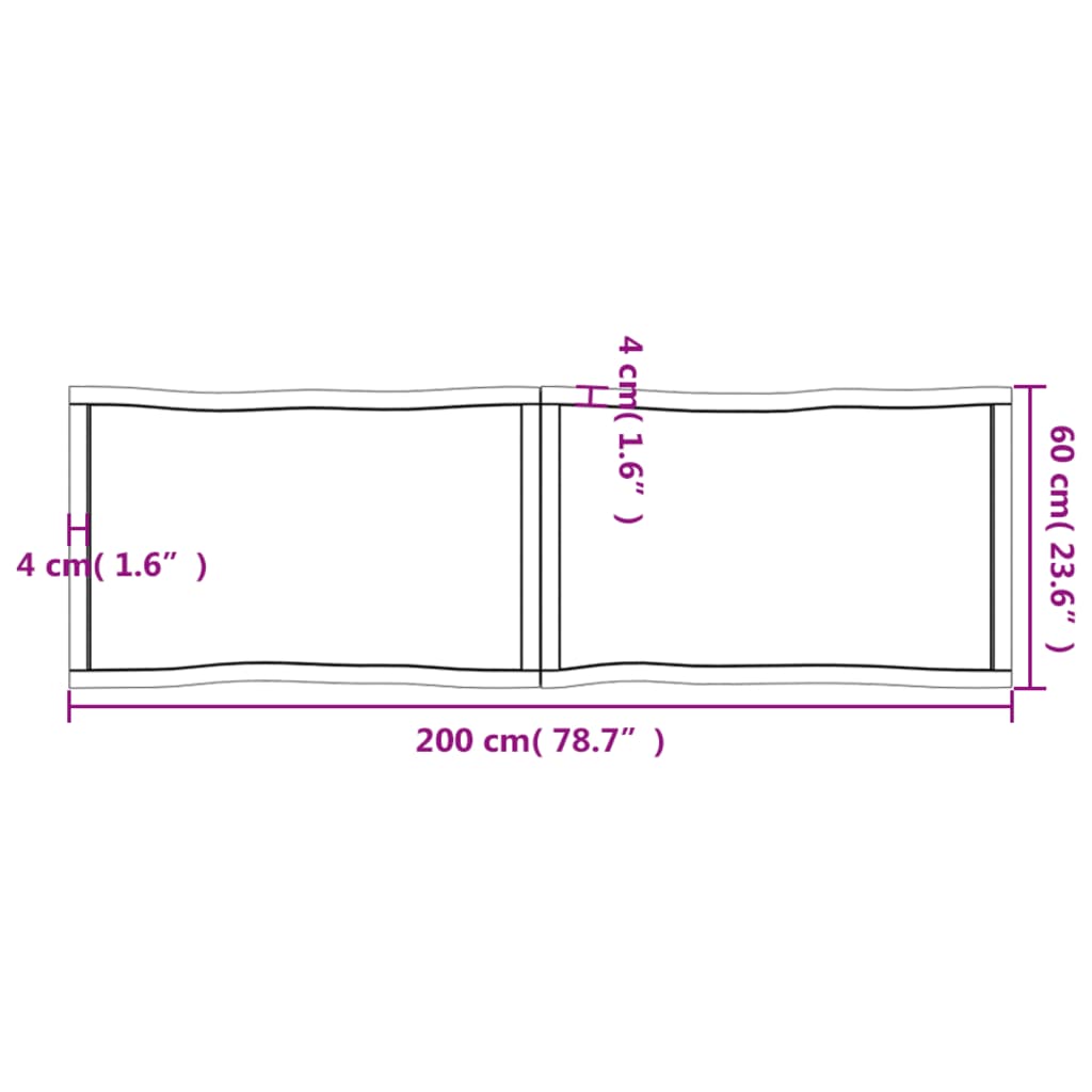 Tafelblad natuurlijke rand 200x60x4 cm massief eikenhout