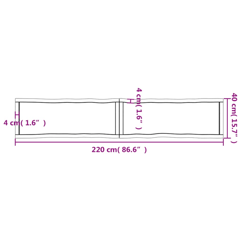 Tafelblad natuurlijke rand 220x40x4 cm massief eikenhout