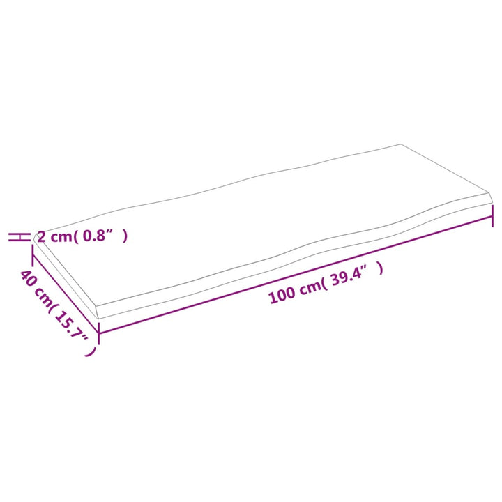 Bureaublad 100x40x2 cm behandeld massief eikenhout lichtbruin