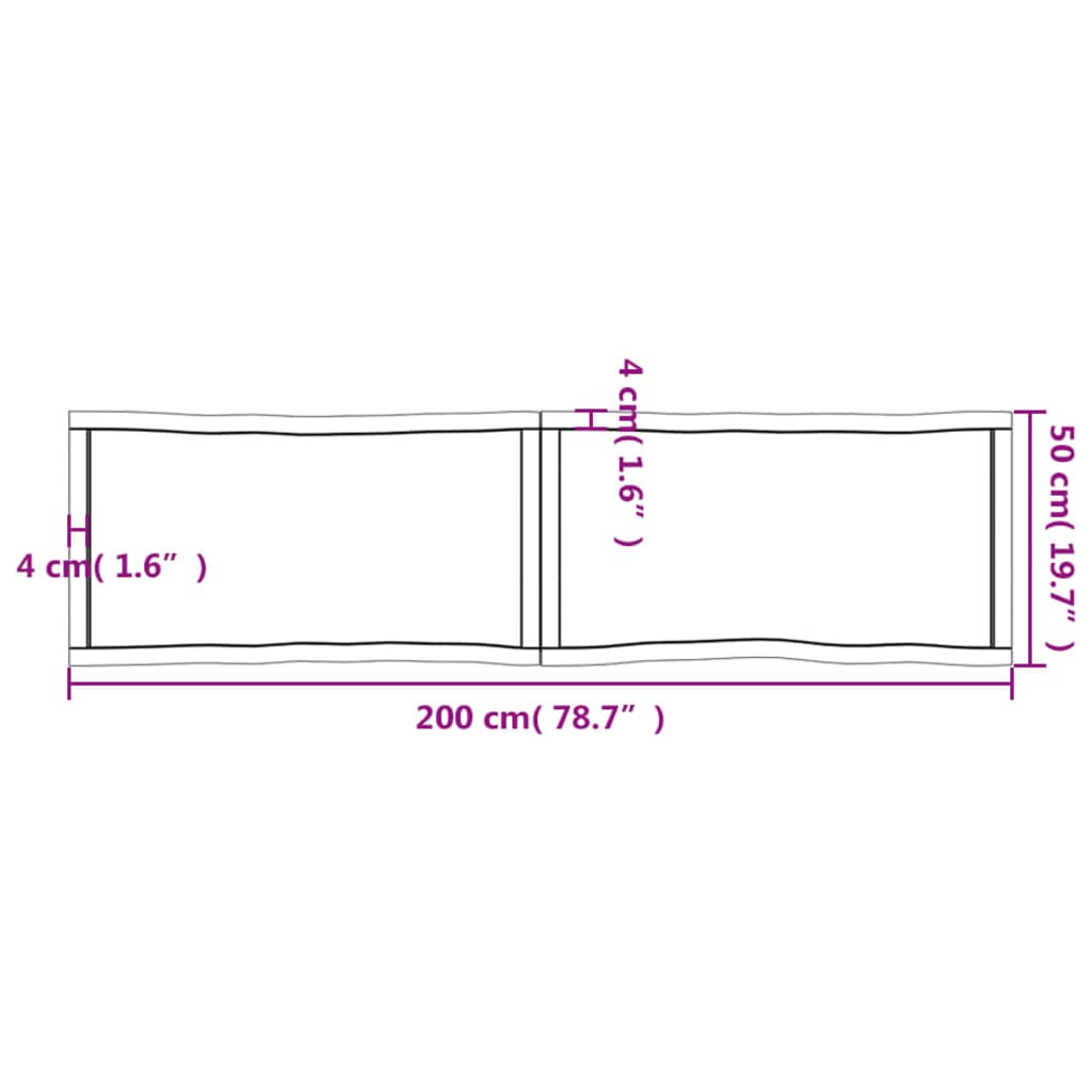 Tafelblad natuurlijke rand 200x50x6 cm eikenhout lichtbruin