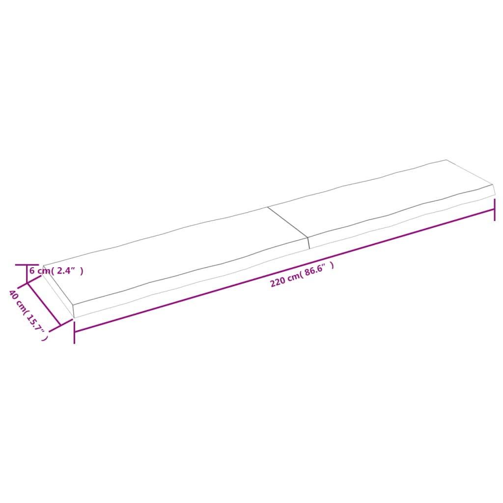 Tafelblad natuurlijke rand 220x40x(2-6) cm eikenhout lichtbruin