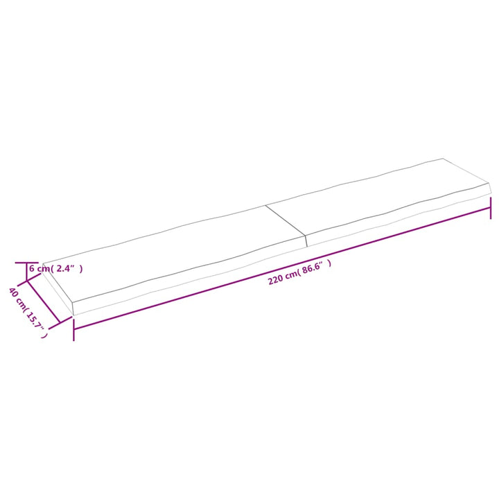 Tafelblad natuurlijke rand 220x40x(2-6) cm eikenhout lichtbruin