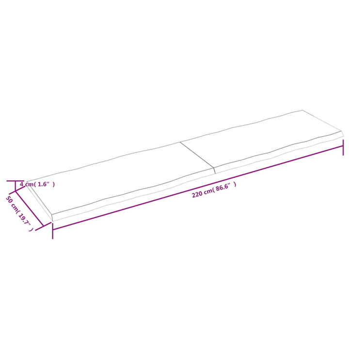 Tafelblad natuurlijke rand 220x50x4 cm eikenhout lichtbruin