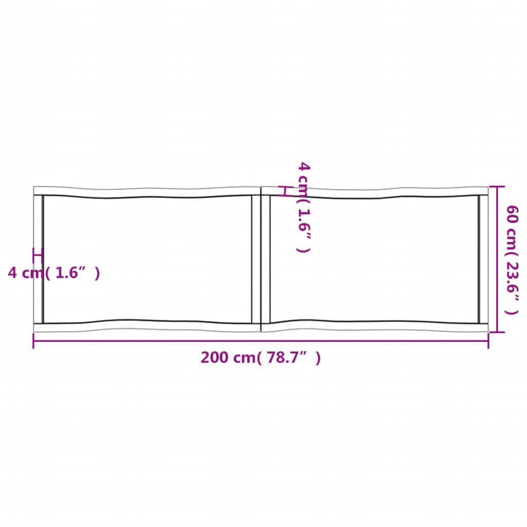 Tafelblad natuurlijke rand 200x60x4 cm eikenhout donkergrijs