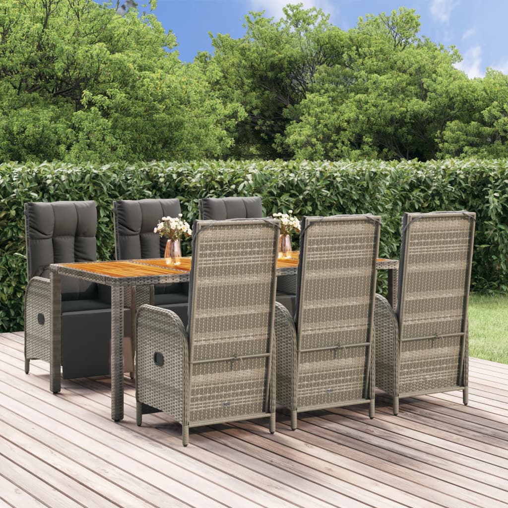 7-delige Tuinset met kussens poly rattan grijs