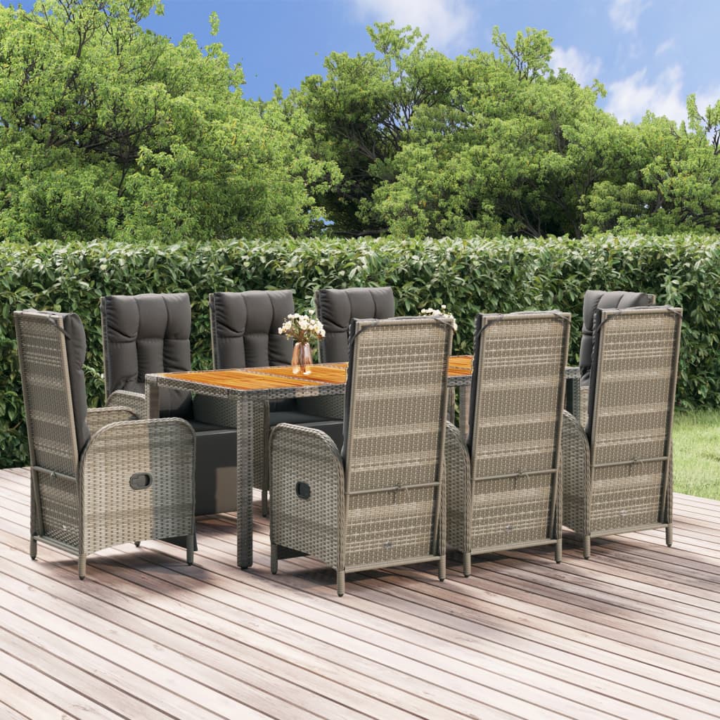 9-delige Tuinset met kussens poly rattan grijs