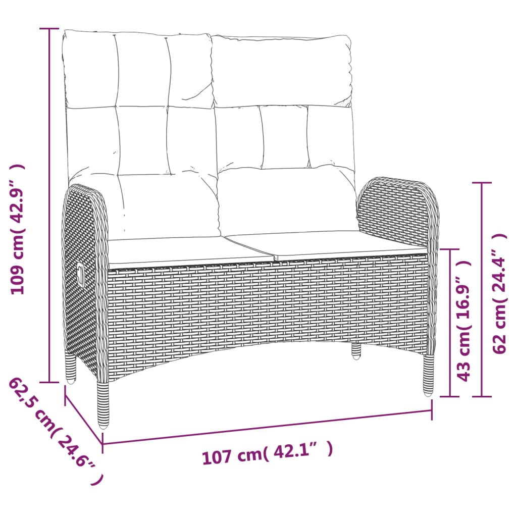 3-delige Tuinset met kussens poly rattan zwart