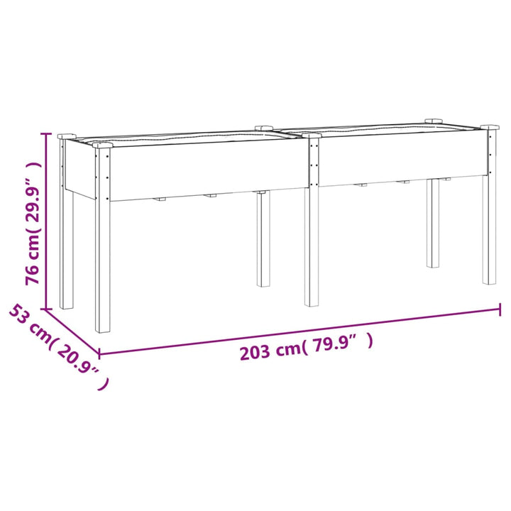 Plantenbak met voering 203x53x76 cm massief vurenhout grijs