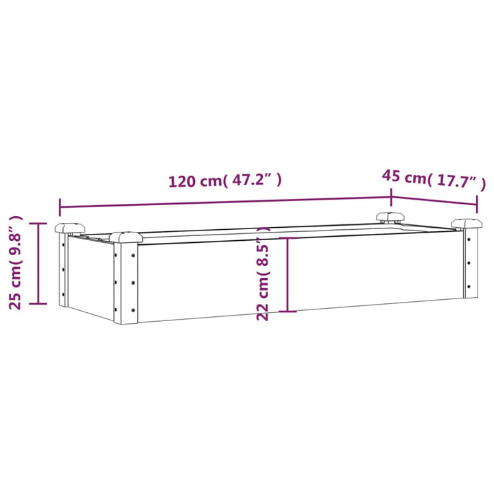 Plantenbak verhoogd met voering 120x45x25 cm vurenhout grijs