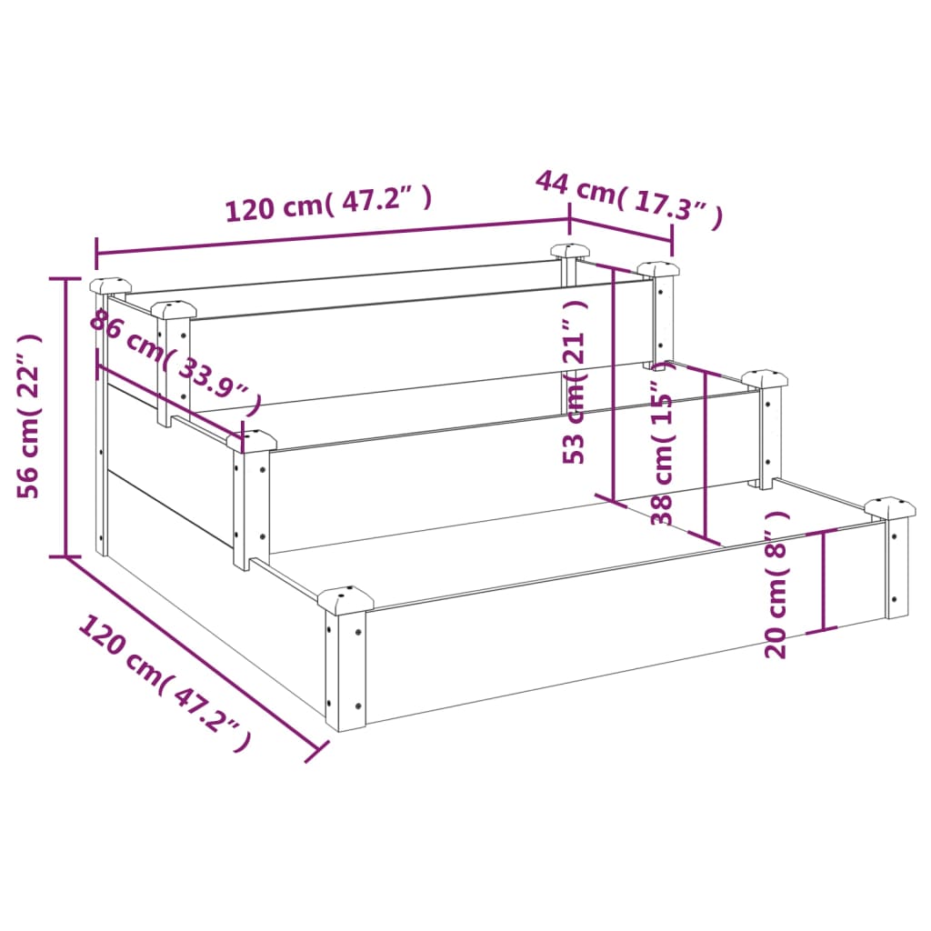 Plantenbak verhoogd 120x120x56 cm massief vurenhout grijs