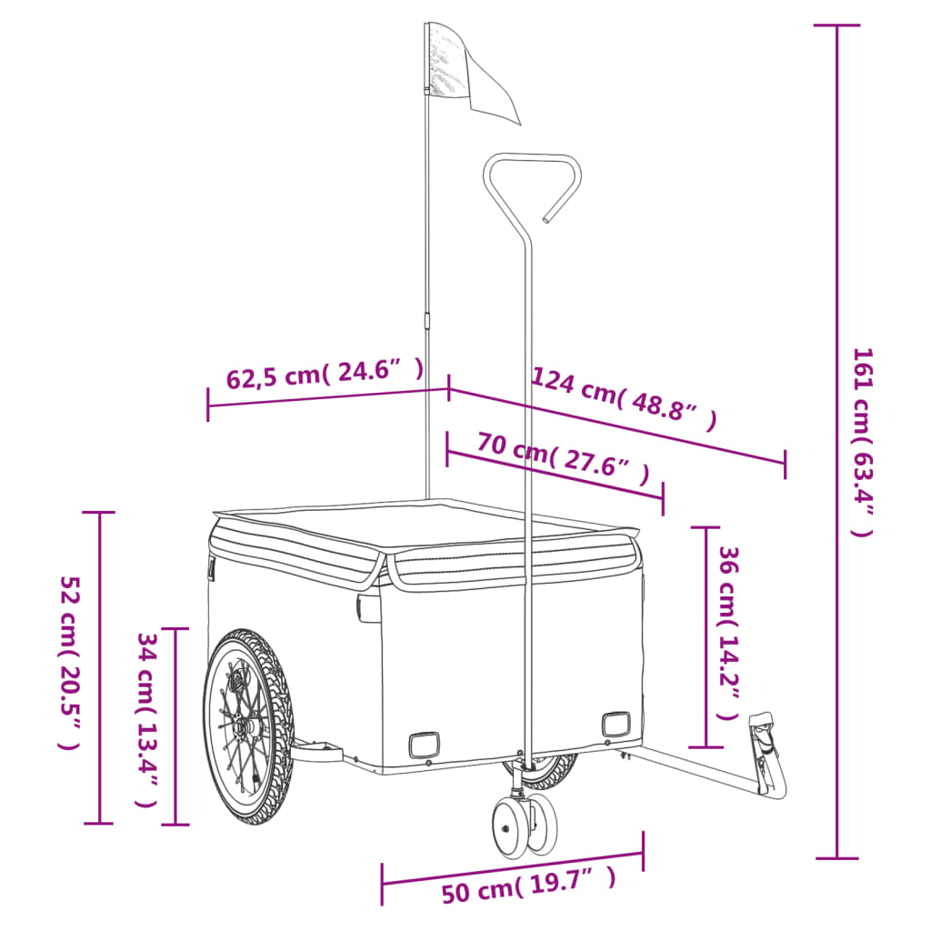 Fietstrailer 45 kg ijzer zwart en grijs