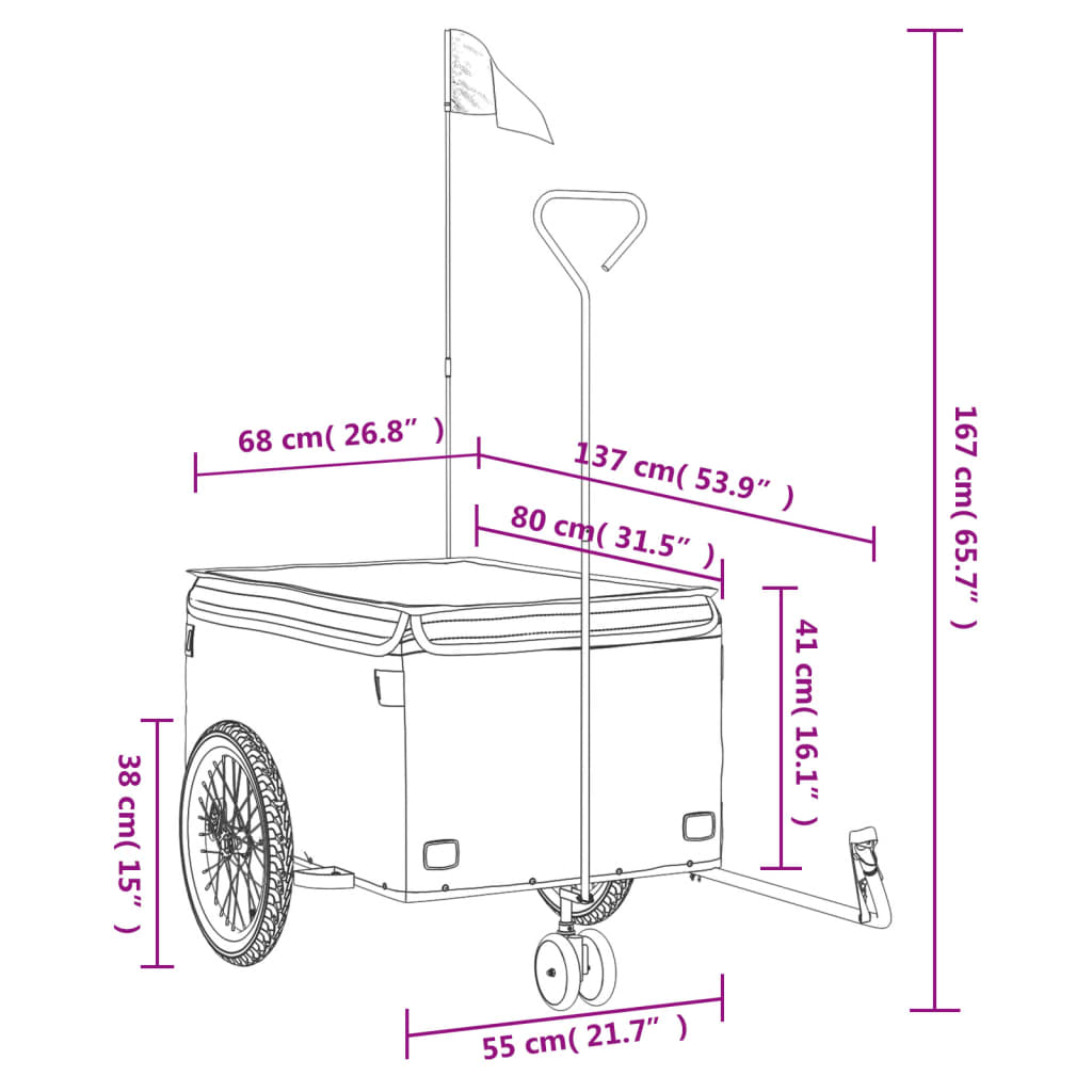 Fietstrailer 45 kg ijzer zwart en oranje