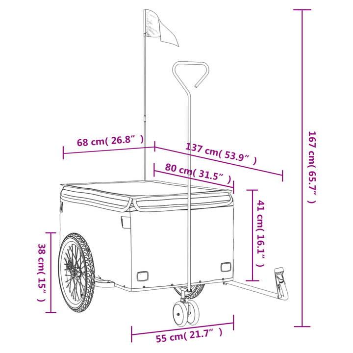 Fietstrailer 45 kg ijzer zwart en geel