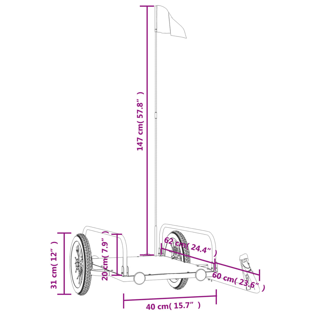 Fietstrailer 122x53x31 cm ijzer zwart