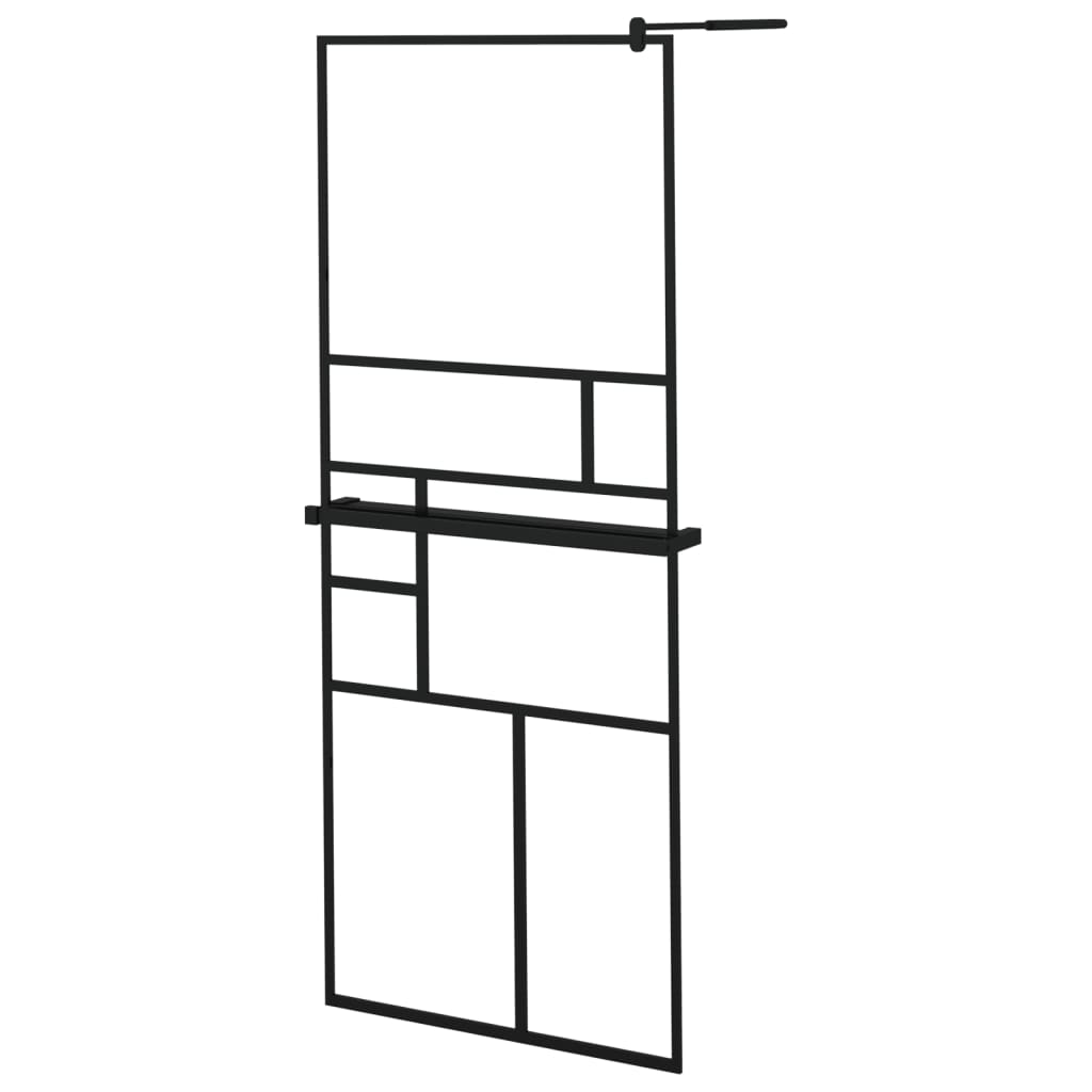 Inloopdouchewand met schap 80x195 cm ESG-Glas aluminium zwart