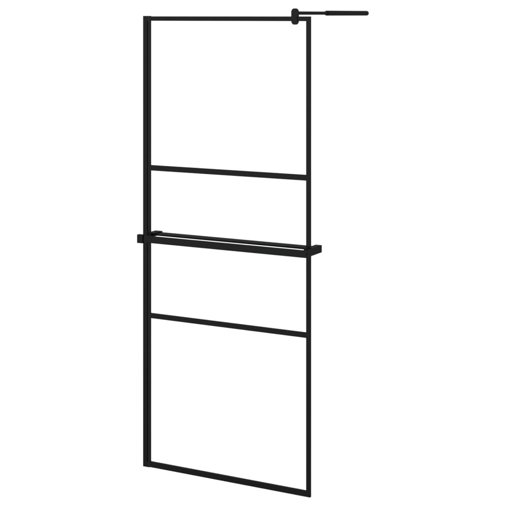 Inloopdouchewand met schap 80x195 cm ESG-Glas aluminium zwart