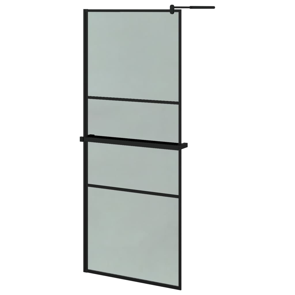 Inloopdouchewand met schap 80x195 cm ESG-Glas aluminium zwart