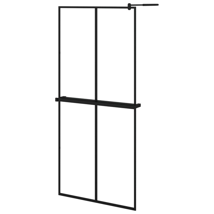 Inloopdouchewand met schap 90x195 cm ESG-glas aluminium zwart