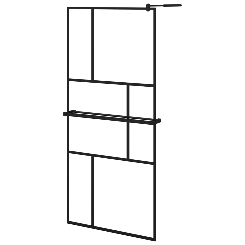 Inloopdouchewand met schap 90x195 cm ESG-glas aluminium zwart