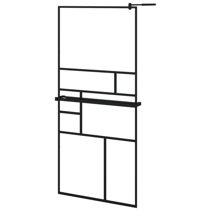 Inloopdouchewand met schap 90x195 cm ESG-glas aluminium zwart