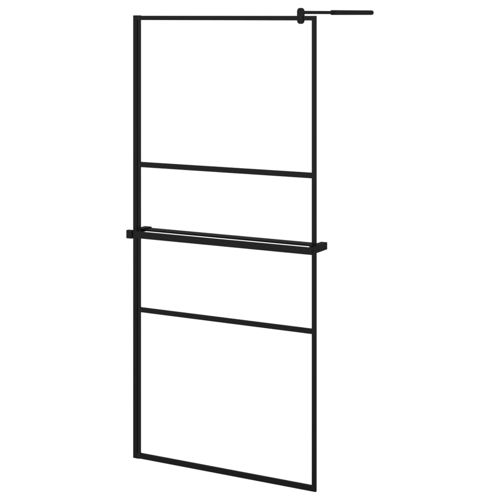 Inloopdouchewand met schap 90x195 cm ESG-glas aluminium zwart