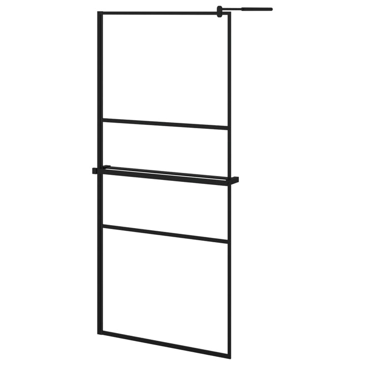 Inloopdouchewand met schap 90x195 cm ESG-glas aluminium zwart