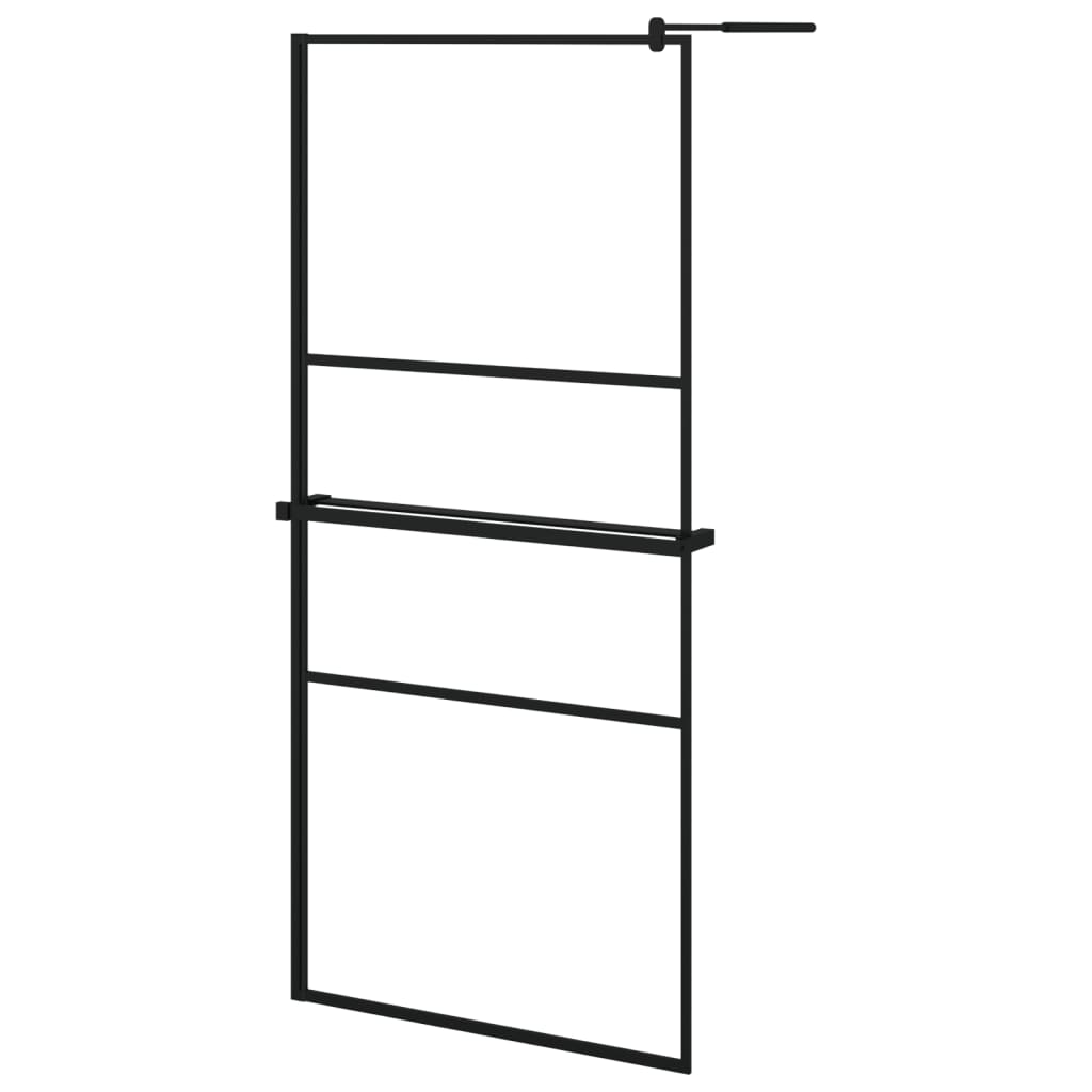 Inloopdouchewand met schap 90x195 cm ESG-glas aluminium zwart