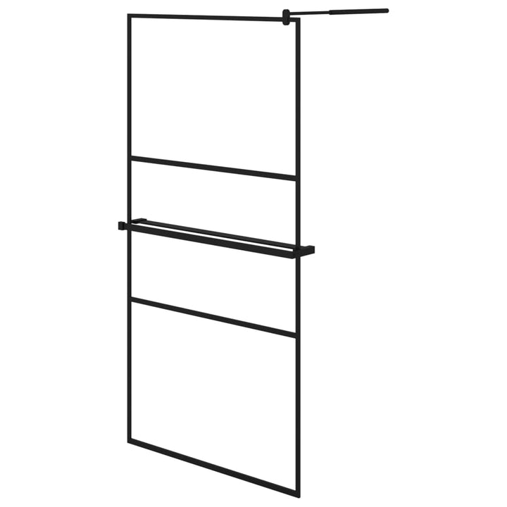 Inloopdouchewand met schap 100x195 cm ESG-glas aluminium zwart