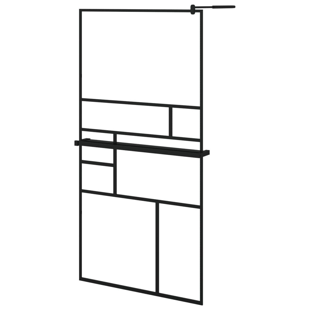 Inloopdouchewand met schap 100x195 cm ESG-glas aluminium zwart