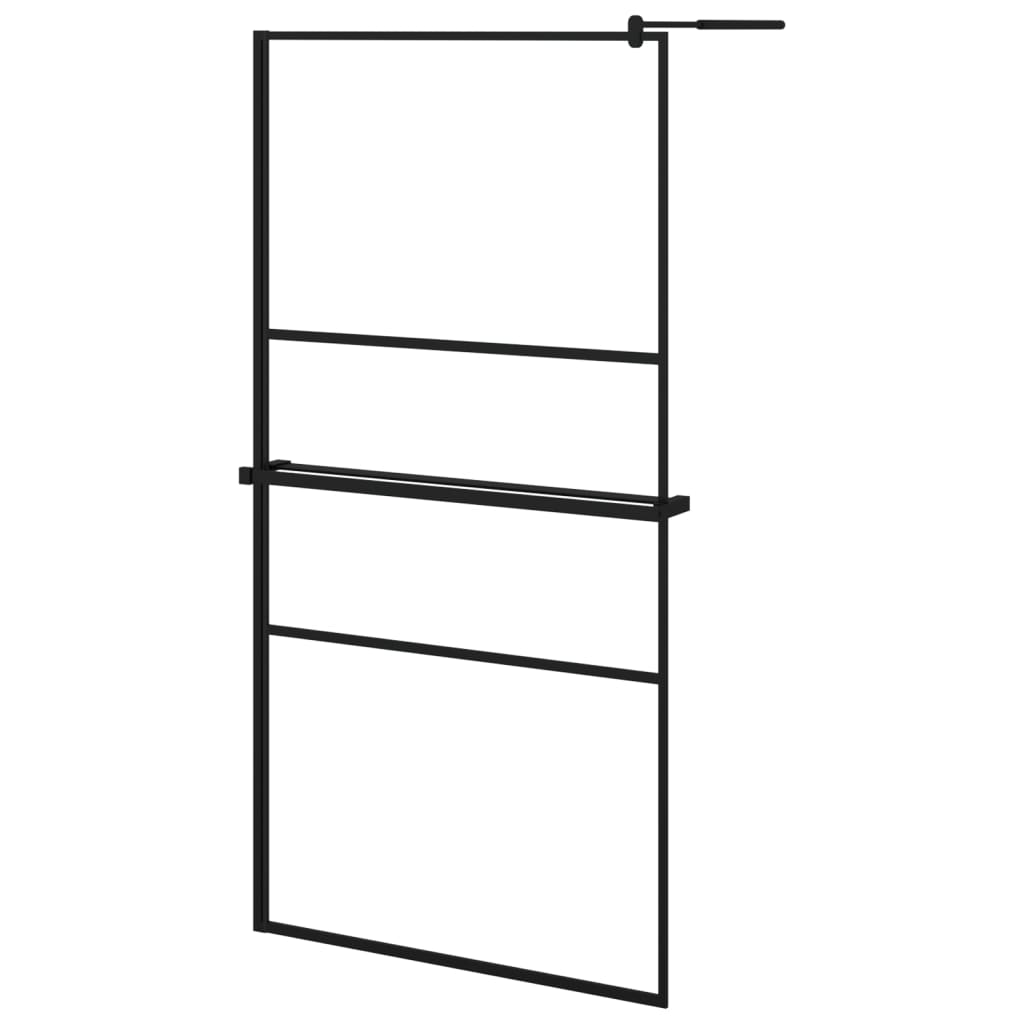 Inloopdouchewand met schap 100x195 cm ESG-glas aluminium zwart