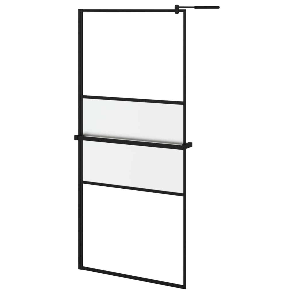 Inloopdouchewand met schap 100x195 cm ESG-glas aluminium zwart