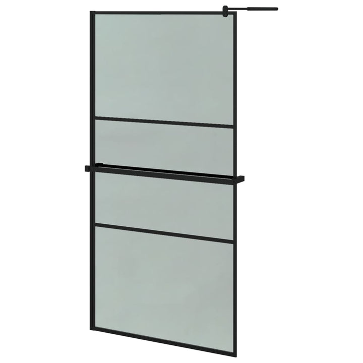 Inloopdouchewand met schap 100x195 cm ESG-glas aluminium zwart