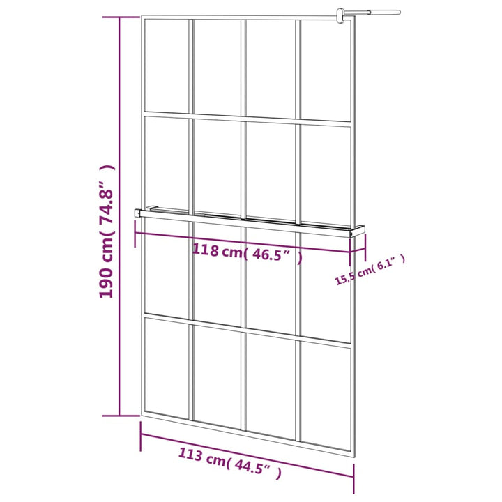 Inloopdouchewand met schap 118x190 cm ESG-glas aluminium zwart