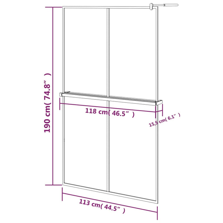 Inloopdouchewand met schap 118x190 cm ESG-glas aluminium zwart