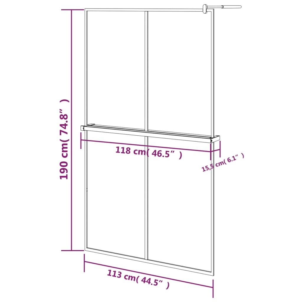 Inloopdouchewand met schap 118x190 cm ESG-glas aluminium zwart