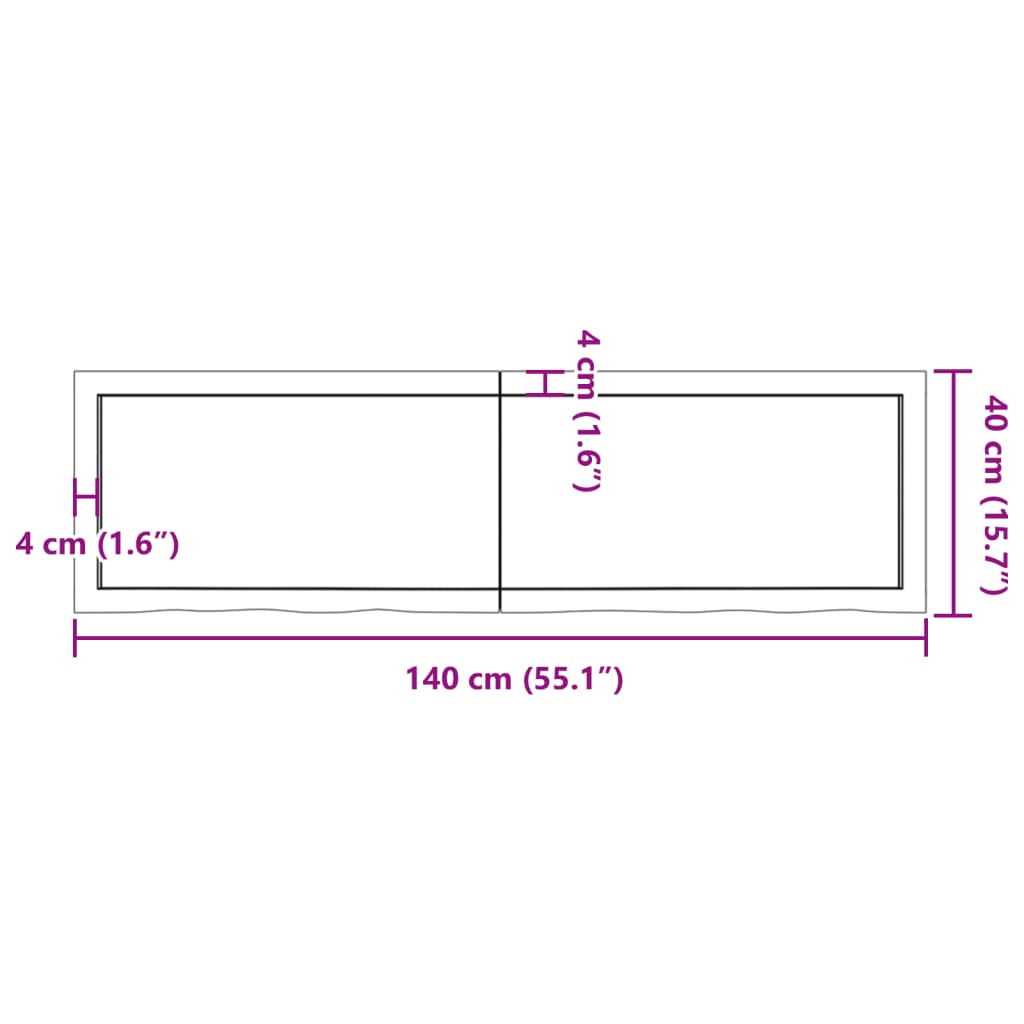 Tafelblad 140x40x(2-6) cm onbehandeld massief eikenhout