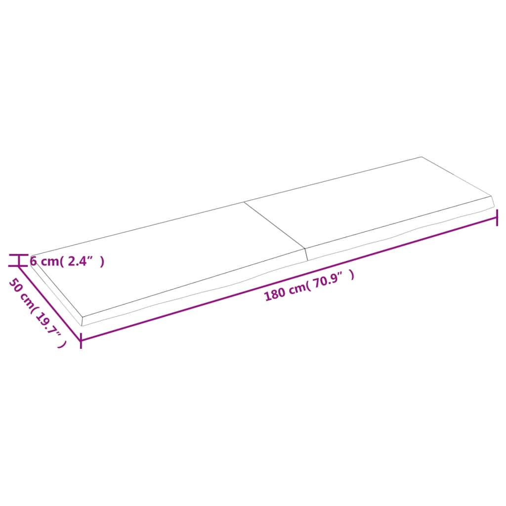 Tafelblad 180x50x(2-6) cm onbehandeld massief eikenhout