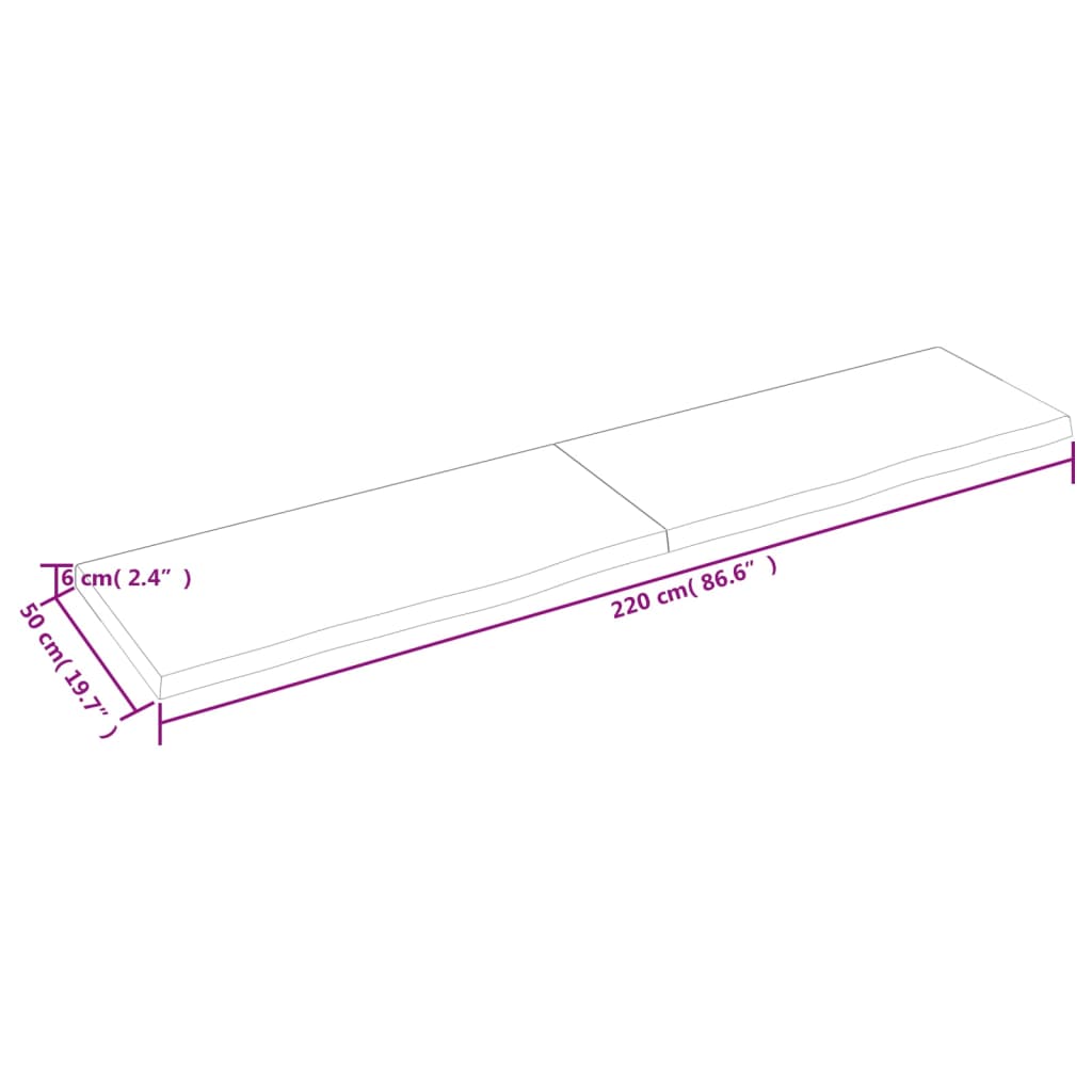 Tafelblad 220x50x(2-6) cm onbehandeld massief eikenhout