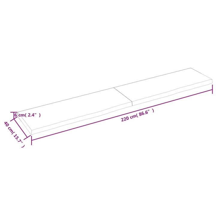 Tafelblad 220x40x(2-6)cm behandeld massief eikenhout lichtbruin