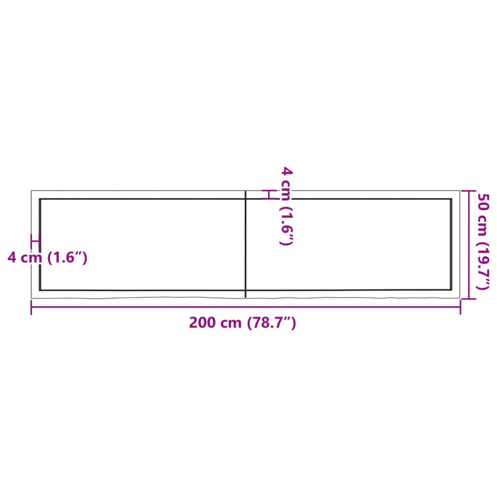 Tafelblad 200x50x4 cm behandeld massief eikenhout donkergrijs