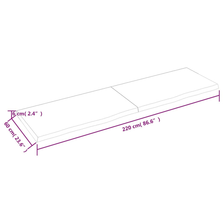 Tafelblad 220x60x(2-6)cm behandeld eikenhout donkerbruin