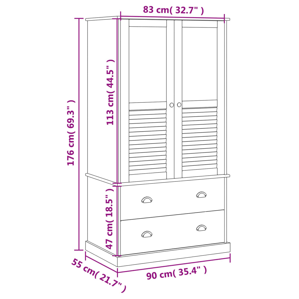 Kledingkast VIGO 90x55x176 cm massief grenenhout