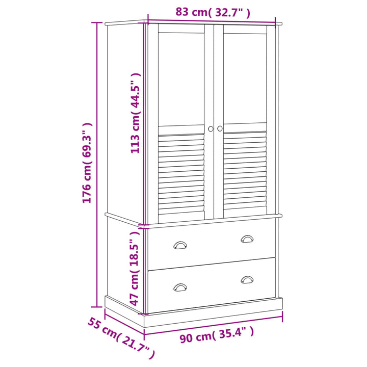 Kledingkast VIGO 90x55x176 cm massief grenenhout